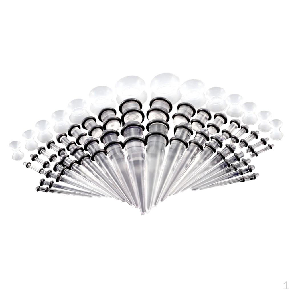 50 Count Acrylic Tapers And Plugs 14G-00G Silicone Ear Expander Kit