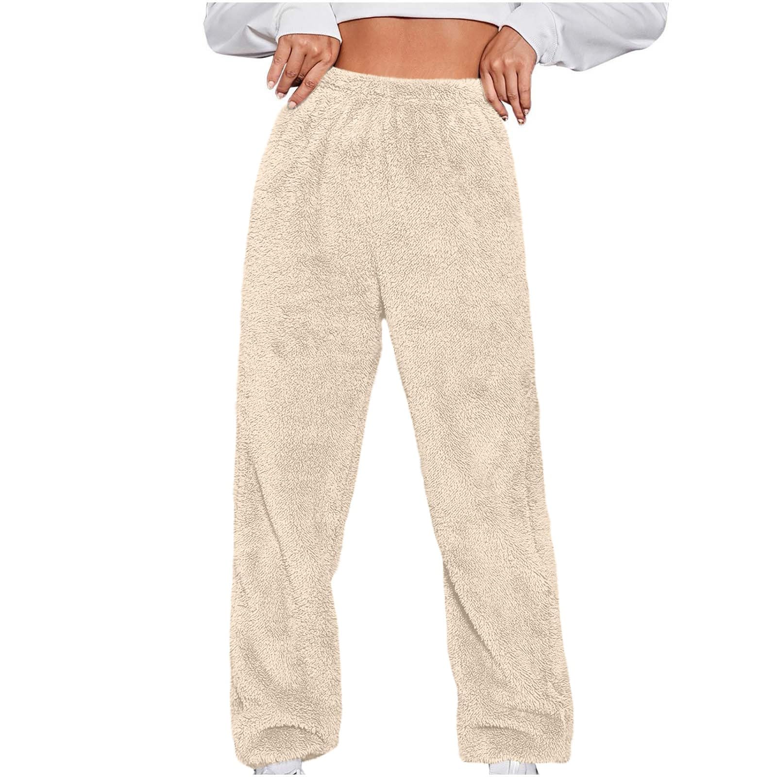 

Women s Fashionable Relaxed-Fit Trousers Sporty Fleece-Lined Solid-Colour Cuffed Trousers L бежевий