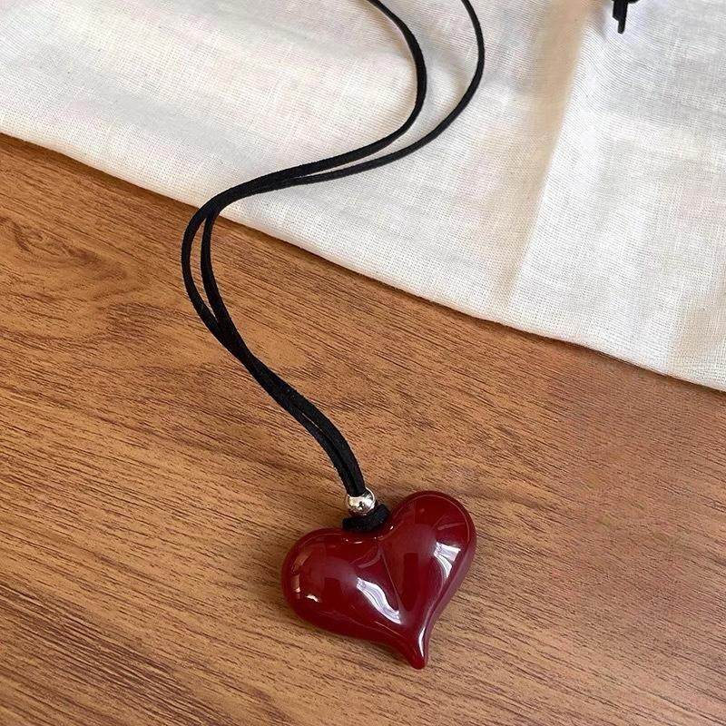 1 st Ankola Rött Rosett Halsband Dam Minimalistisk Tröjkedja Nisch Mångsidig Svart Lädersnöre Tillbehör