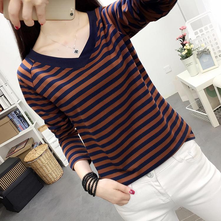 Autumn 2023 Loose V-Neck Long-Sleeve Cotton T-Shirt for Women - Plus Size