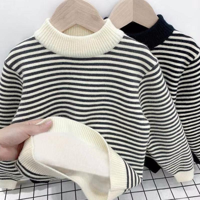 Boys' Sweater Thickened Autumn Winter New Fashionable Versatile Boys' Striped Knitted Sweater Children's Top