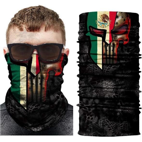 unbrand 5PCS Skull Face Scarf Tube Bandana Headband Headwear for Motorcycle Riding Biker Headband Skeleton Mexico Flag Neck Gaiter Scarf