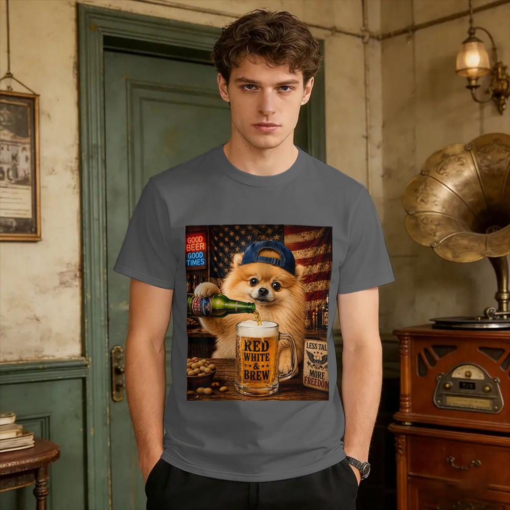Funny Pomeranian Drinking Beer Dog Meme Art Graphic Tshirt Bhqtcw T Shirt Beach Pure Cotton Tee Shirt For Unisex Print Tees