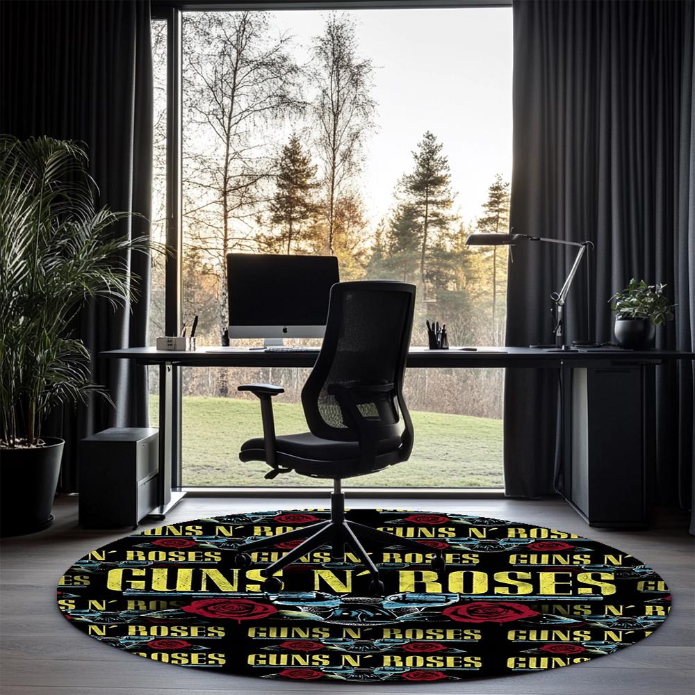 Guns N Roses Printed Round Rug Carpet Chair Rug Area Rug Entryway Doormats,for Office Chair Living Room Bedroom Kitchen Room.