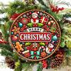 Vintage Round Iron Wall Art Snowmen Poinsettia Rustic Indoor Christmas Decor