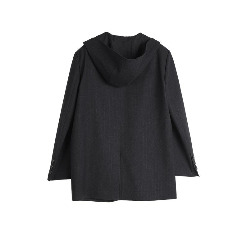 ELLE Francuski Design Jednolity Kolor Minimalistyczny Blazer z Kapturem Luźny Casualowy Garnitur Damskie marynarki Czarne EX49558