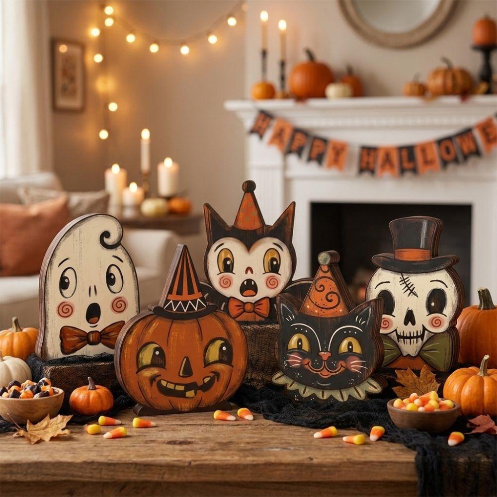 Double Sided Pattern Ghost Pumpkin Owl Ornaments Cartoon Halloween Tiered Tray Decor  Indoor Decor