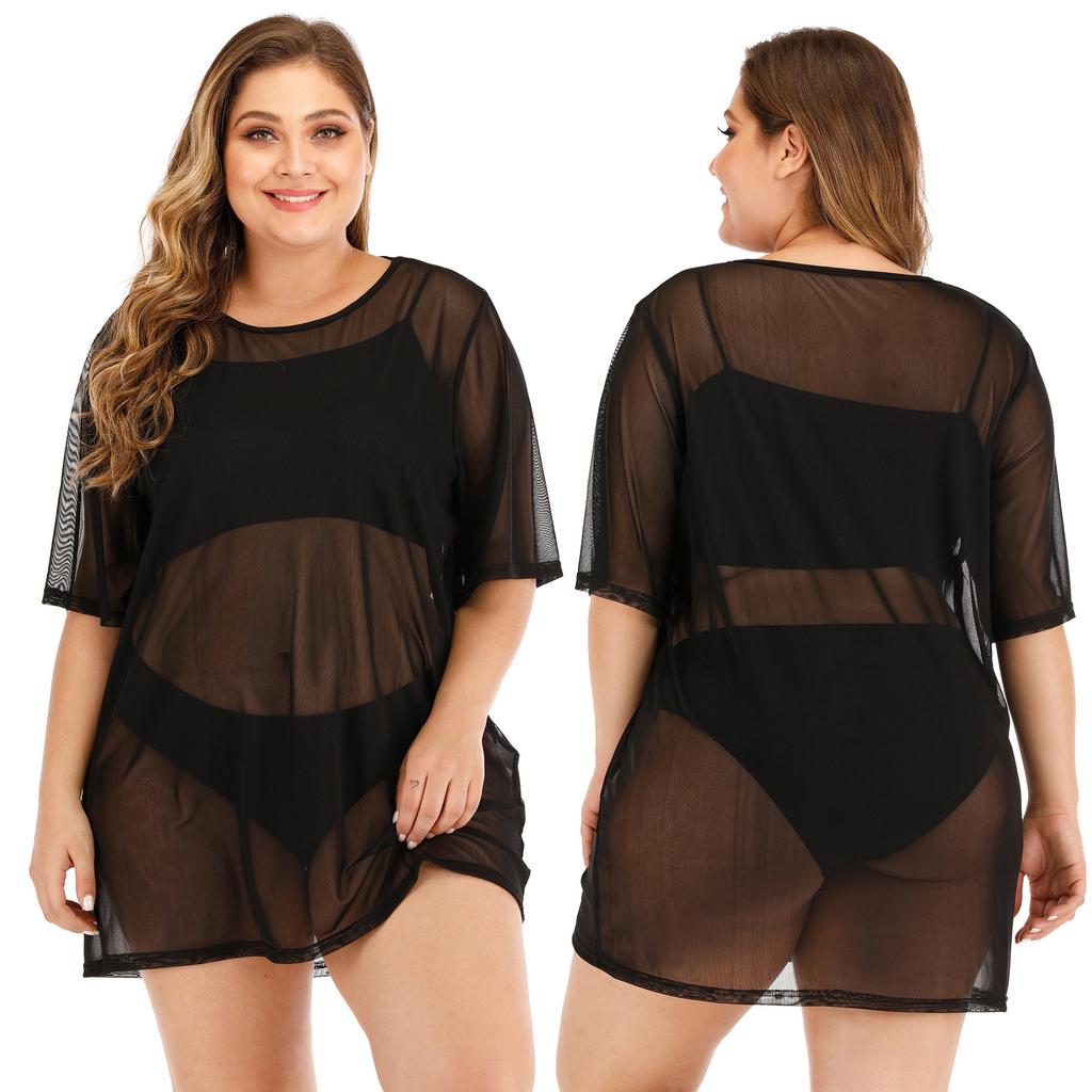 Plus Size Women's Sexy See Through Mesh Beach Dress Bikini Cover Up Dresses