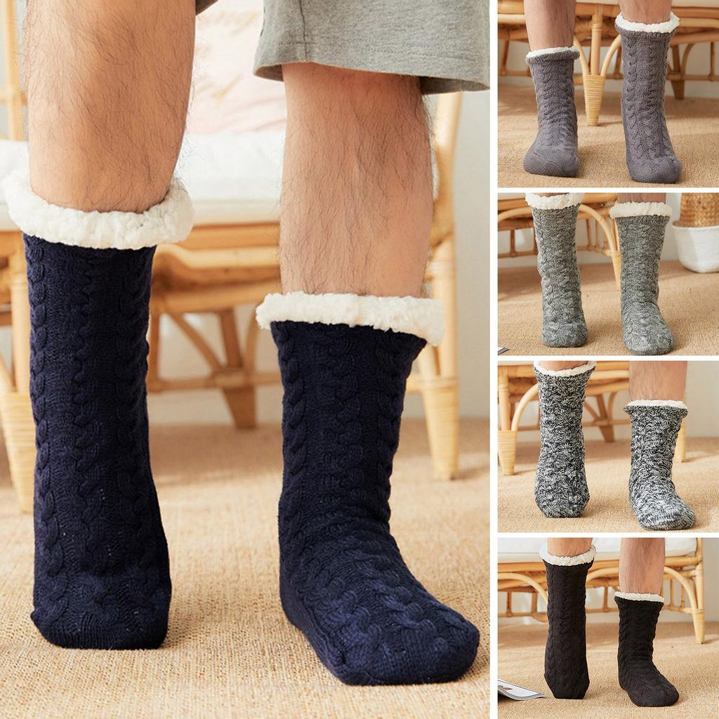 Chaussettes d'hiver en peluche pour hommes, épaisses, chaudes, douces, antidérapantes, mi-mollet, chaussettes de sol pour la maison, bonneterie