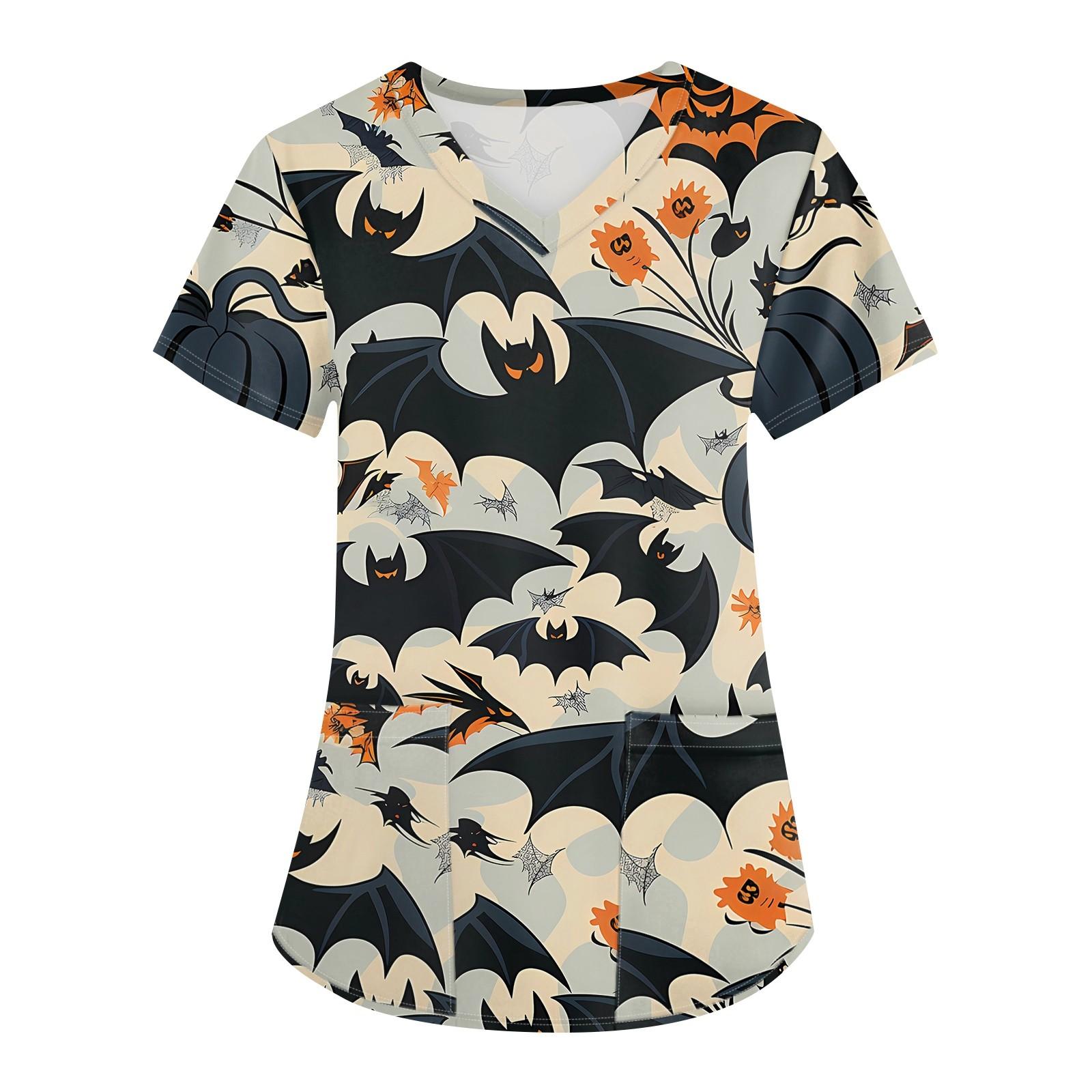 Женская мода V-образным вырезом с короткими рукавами и карманами Топы с принтом — фото 8