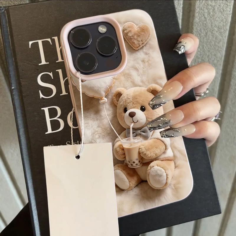 Pearl Milk Tea Bear Pattern Phone Case For iPhone 17 Pro Max 16 15 14 13 12 11 Pro 14 15 Plus 17 Air Silicone Soft Cover