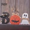 Ghost Pumpkin Centerpieces 3 Pcs Halloween Indoor Table Decoration, Cute Wooden Sign with Jute Rope, Black White Party Supplies Rustic Farmhouse