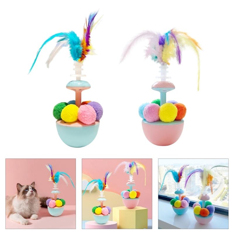 Wobble Cats Spielzeug mit buntem Federball Teaser Spielzeug Ungiftig Indoor Bewegung Spaß Für Kätzchen Besitzer Freund Geschenk