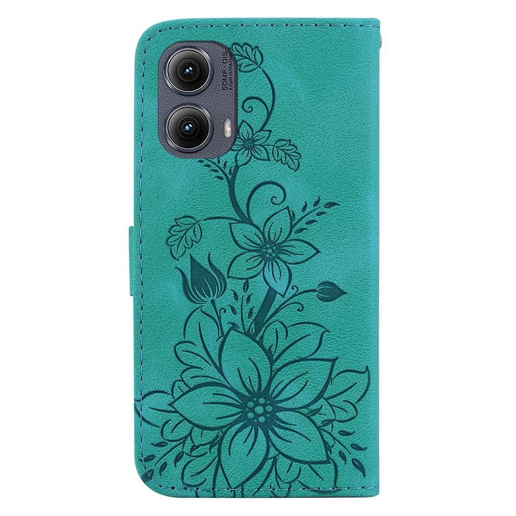 For Motorola Edge (2024) 5G Stand Case Lily Flower Imprint Leather Phone Cover