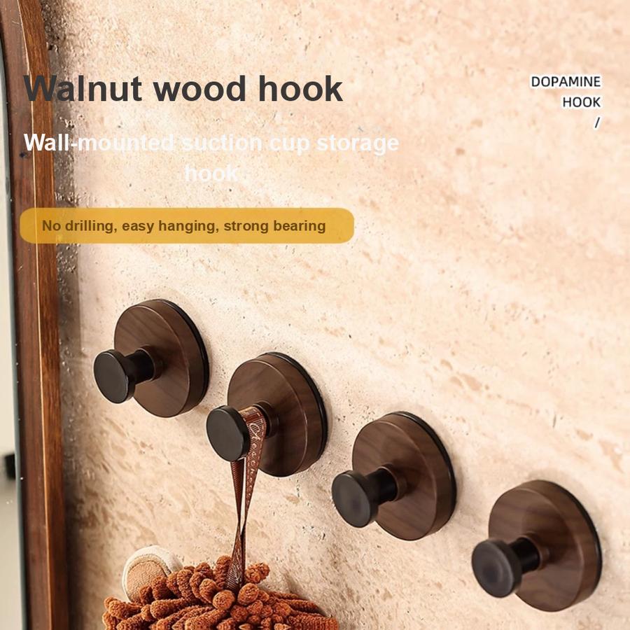 5 pcs Walnut Wood Door Hanging Hooks with Adhesive - Over Door Hook for Coats and Hats, No Drilling Adhesive Hooks