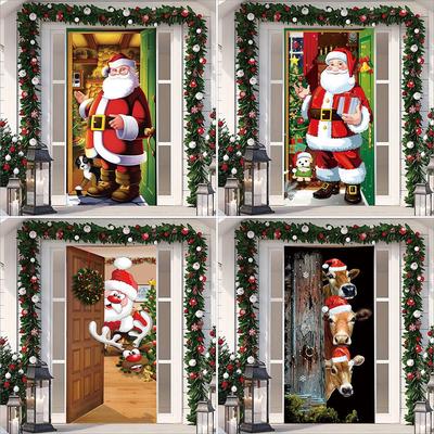 Kerst Deur Wandkleed van Stretchstof - Achtergrond voor Cadeau van Kerstman voor Vakantiefeesten