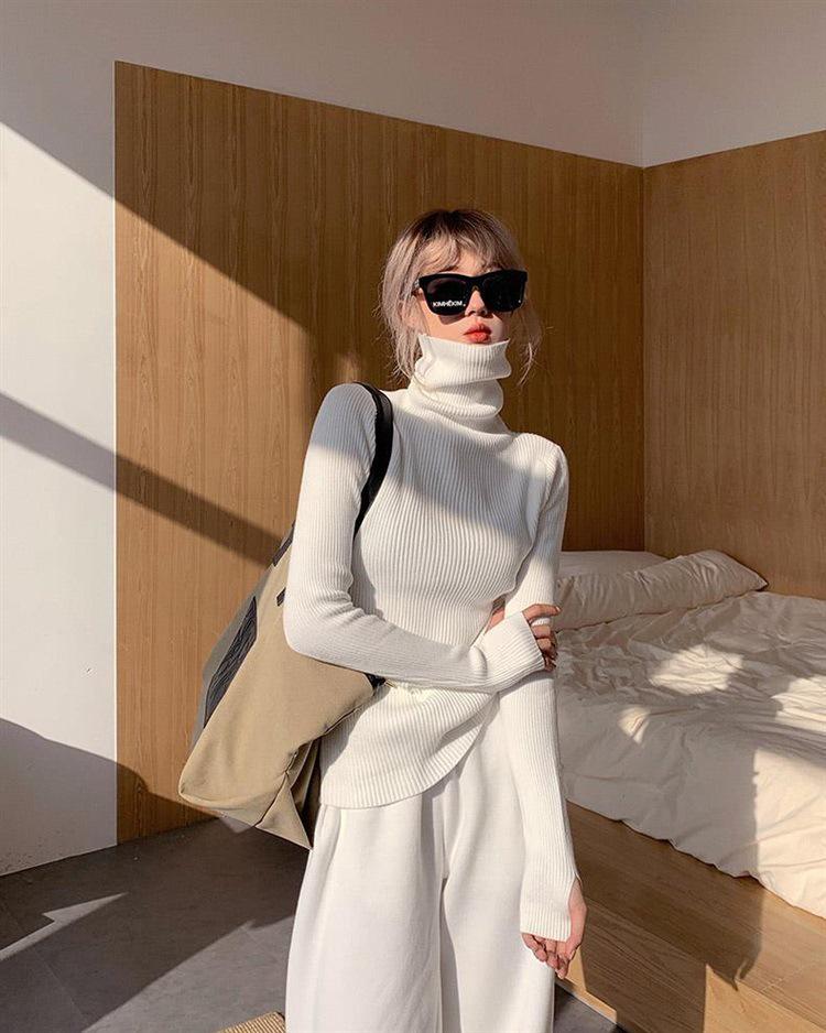 Damen Pullover mit hohem Halsausschnitt zum Stapeln - Eng anliegend, Langarm Strickoberteil für Herbst/Winter 2026
