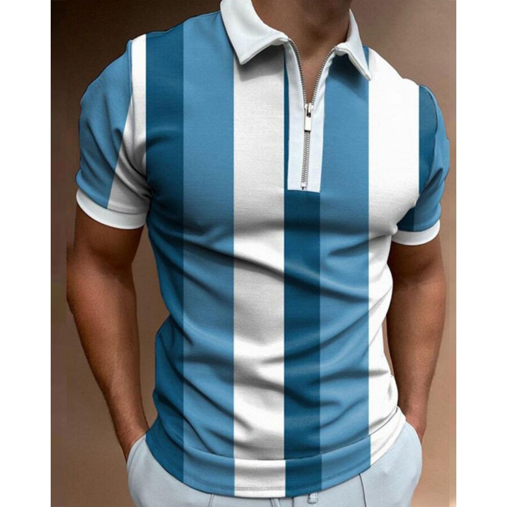 Men's Polo Shirt Business Casual Collar Retro Short Sleeve Zipper Golf Top