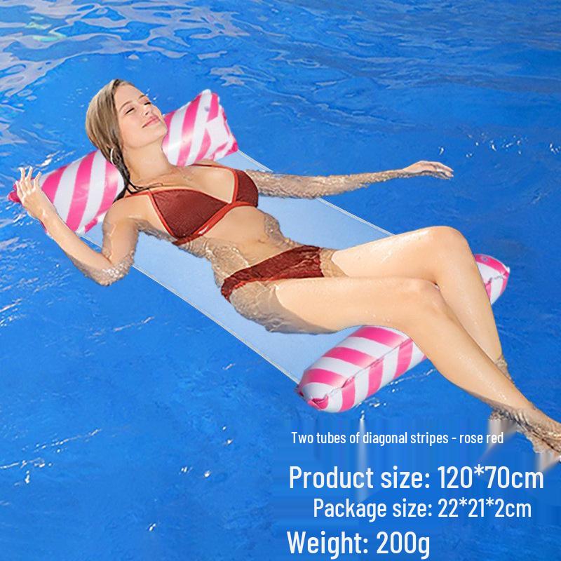 Portable Foldable PVC Striped Water Lounge Chair with Hanging Net - Single Inflatable Floating Bed