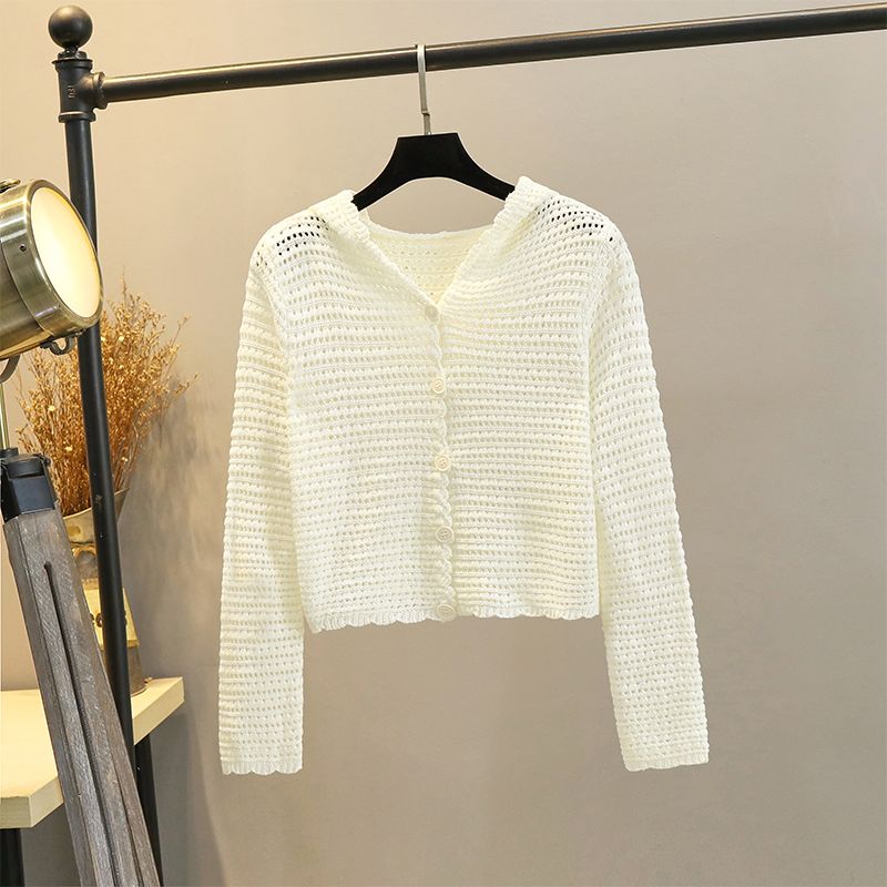 

Кардиган вязаный свободного кроя с длинными рукавами в корейском стиле с капюшоном и вырезами White(DM-8627) M