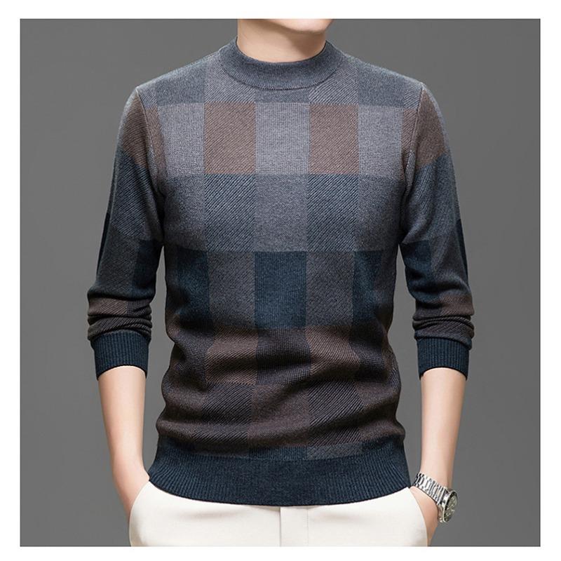 Men Crew Neck Jacquard Pullover Knitted Sweater Casual Bottoming Top For Middle Aged