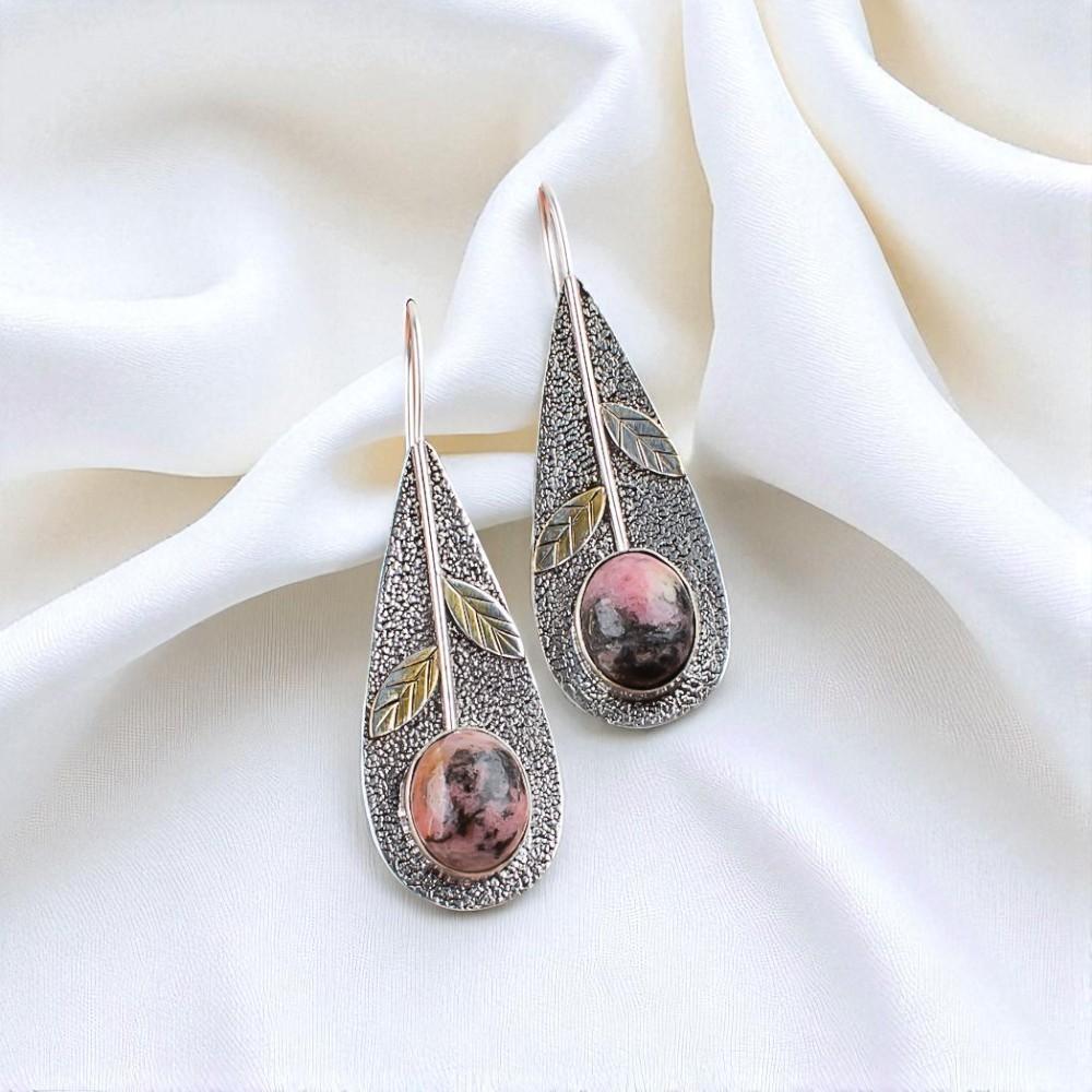 Black Rhodonite  Gemstone 925 Sterling Silver Jewelry Handcrafted Earrings 2.00" EE-72-27