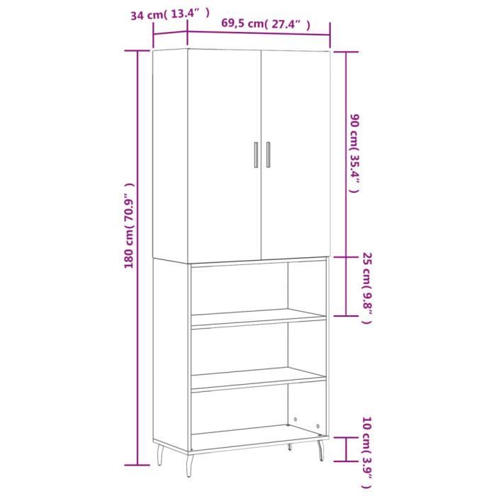 VidaXL Highboard Sonoma Grey 69.5x34x180 Cm Engineered Wood 3196089