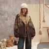 UNIFREE Vintage Fair Isle Suede Patchwork Lamb Fleece Jacket