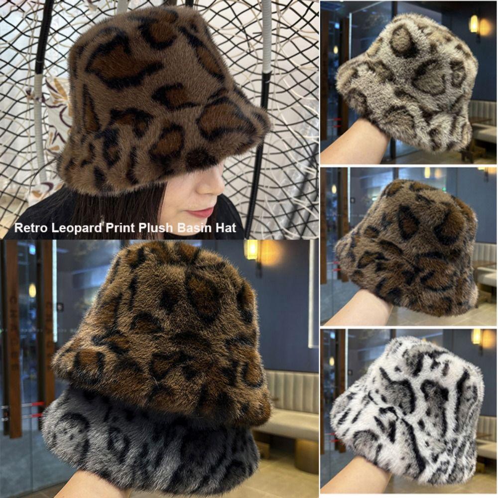 Retro Leopard Print Fisherman's Hat Leopard Print Autumn Winter Warm Hat  for Daily Wear