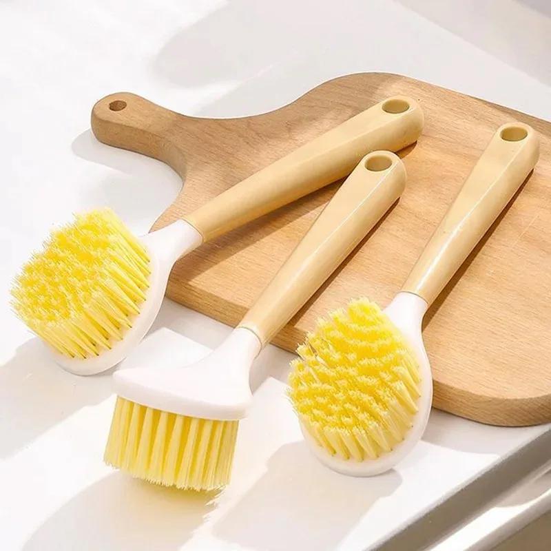Wooden Handle Pot Brush Multi Functional Oil Resistant Scrubber for Pans Bowls Durable Non Scratch Kitchen Cleaning Tool Durable