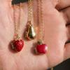 Wind-Open Pendant Necklace Strawberry Apple Pear Fruit With Diamond Drip Oil Necklace 18K