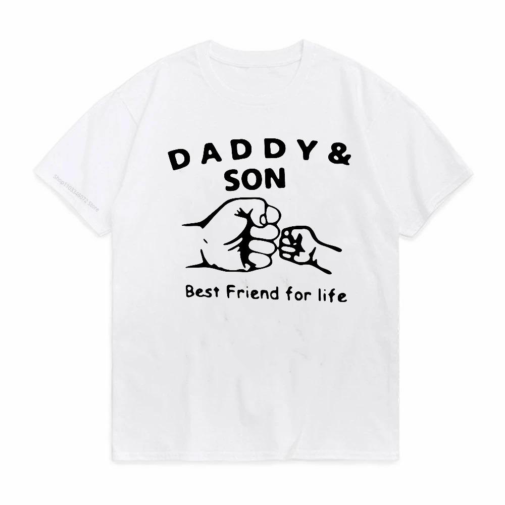 Father and Son Best Team T Shirt Daddy Child Fist Bump Fathers Day Shirt Funny Round Neck Short Sleeve Tshirt S