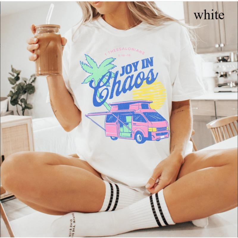 

Ladies Palm Tree Pattern and Car Printed Tshirt Vacation Style Top SpringSummer Pure Cotton Short Sleeve Unisex Tshirt S