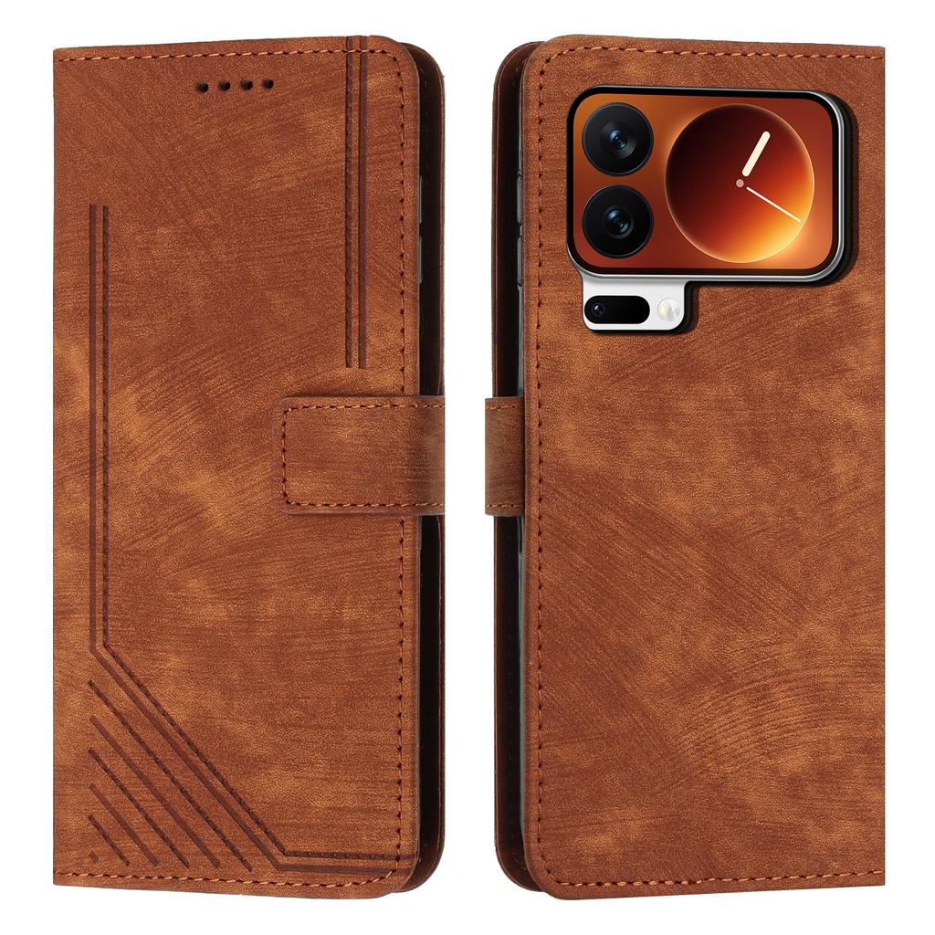 For Xiaomi 17 Pro Max Stand Case Imprinted Lines Leather Phone Cover