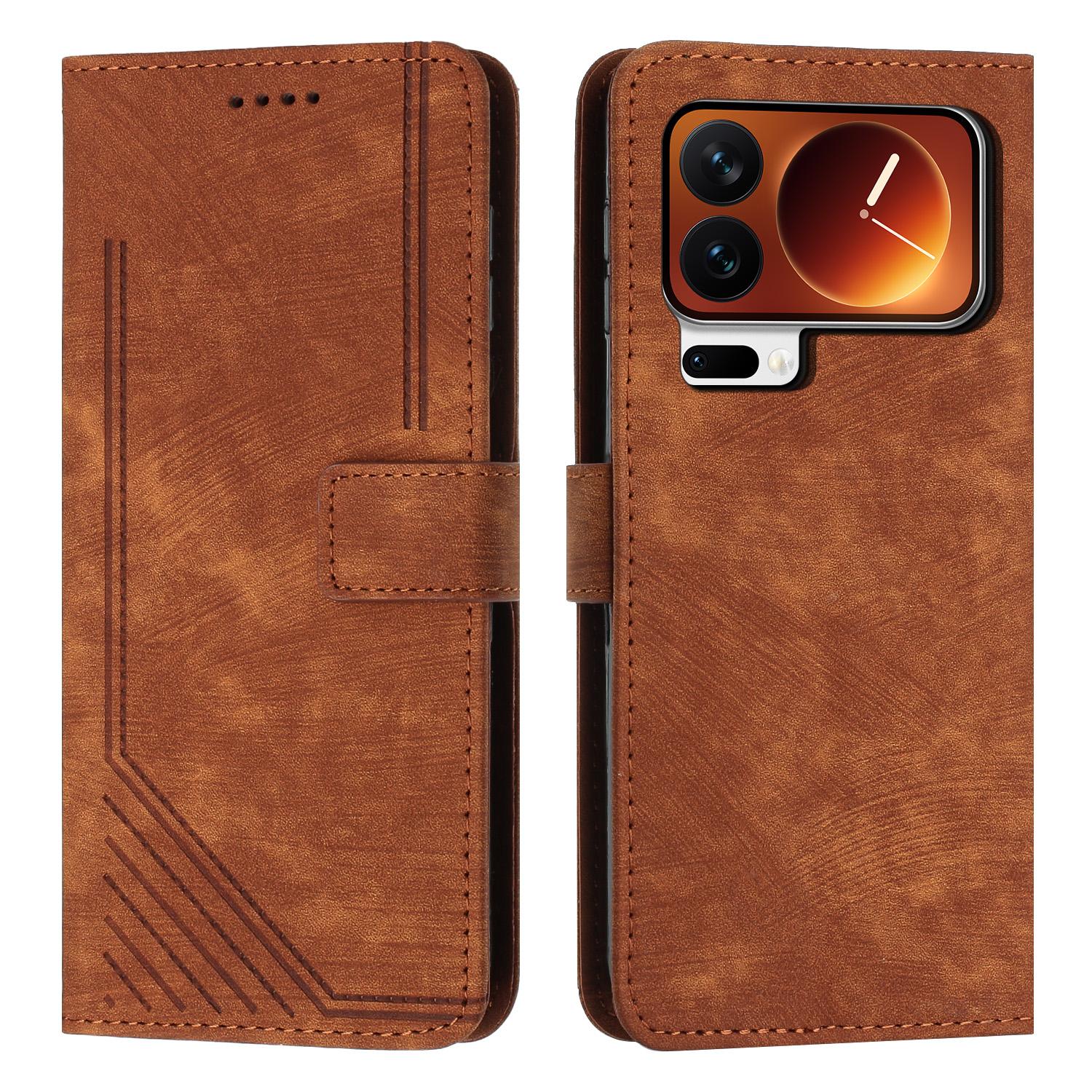 

For Xiaomi 17 Pro Max Stand Case Imprinted Lines Leather Phone Cover