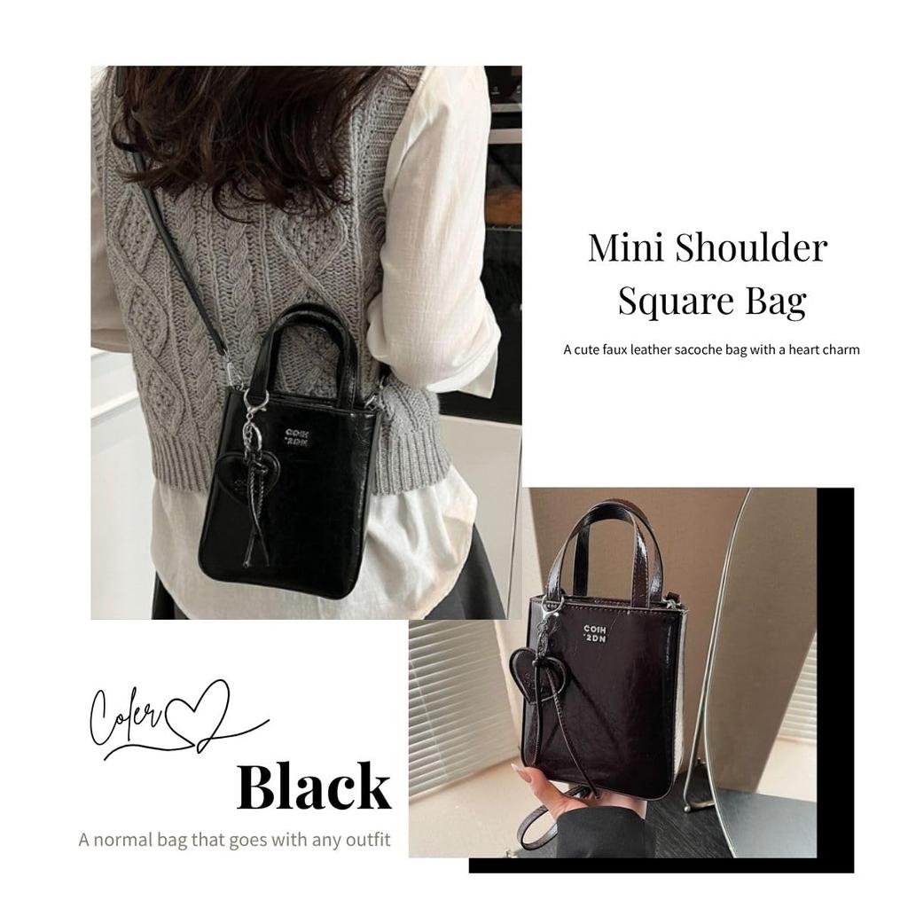 Women's Shoulder Bag, Handbag, Simple, Cute, Stylish, Charm, Lightweight, Mini Square Bag (Black)