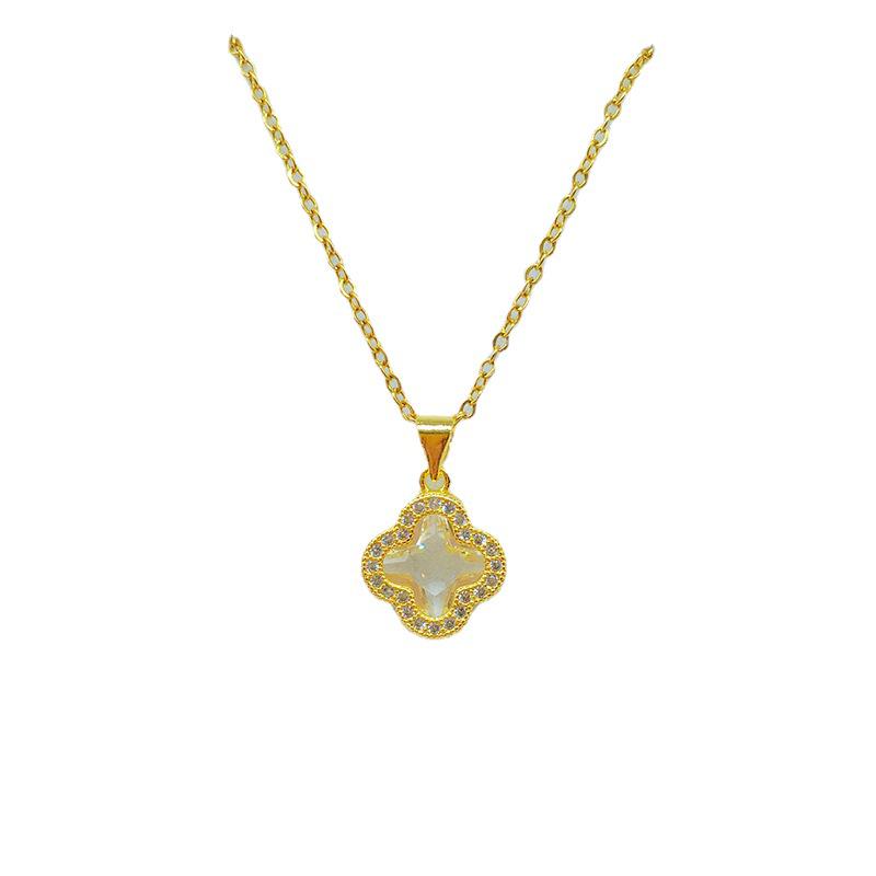 Kupfer Vergoldete Mehrfarbige Strassstein Vierblättrige Kleeblatt Halskette für Damen