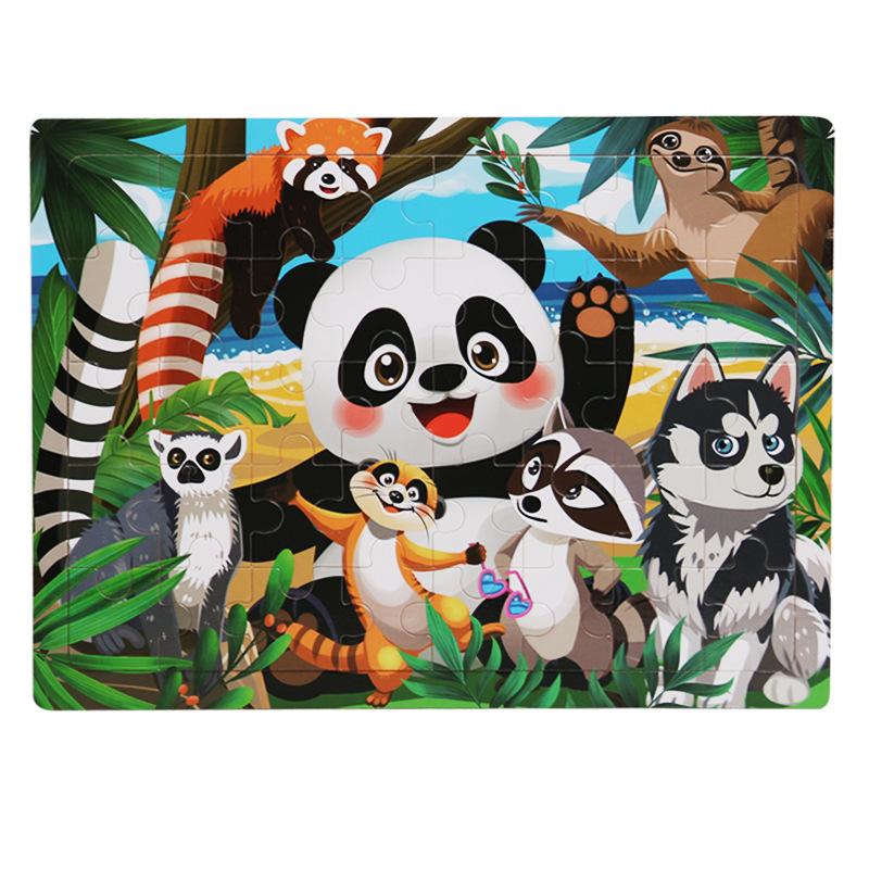 Kinder 40-teiliges Montessori-Spielzeug Holzpuzzles Cartoon-Tier-/Fahrzeug-Intelligenz-Puzzle 3D-Puzzle Lernspielzeug