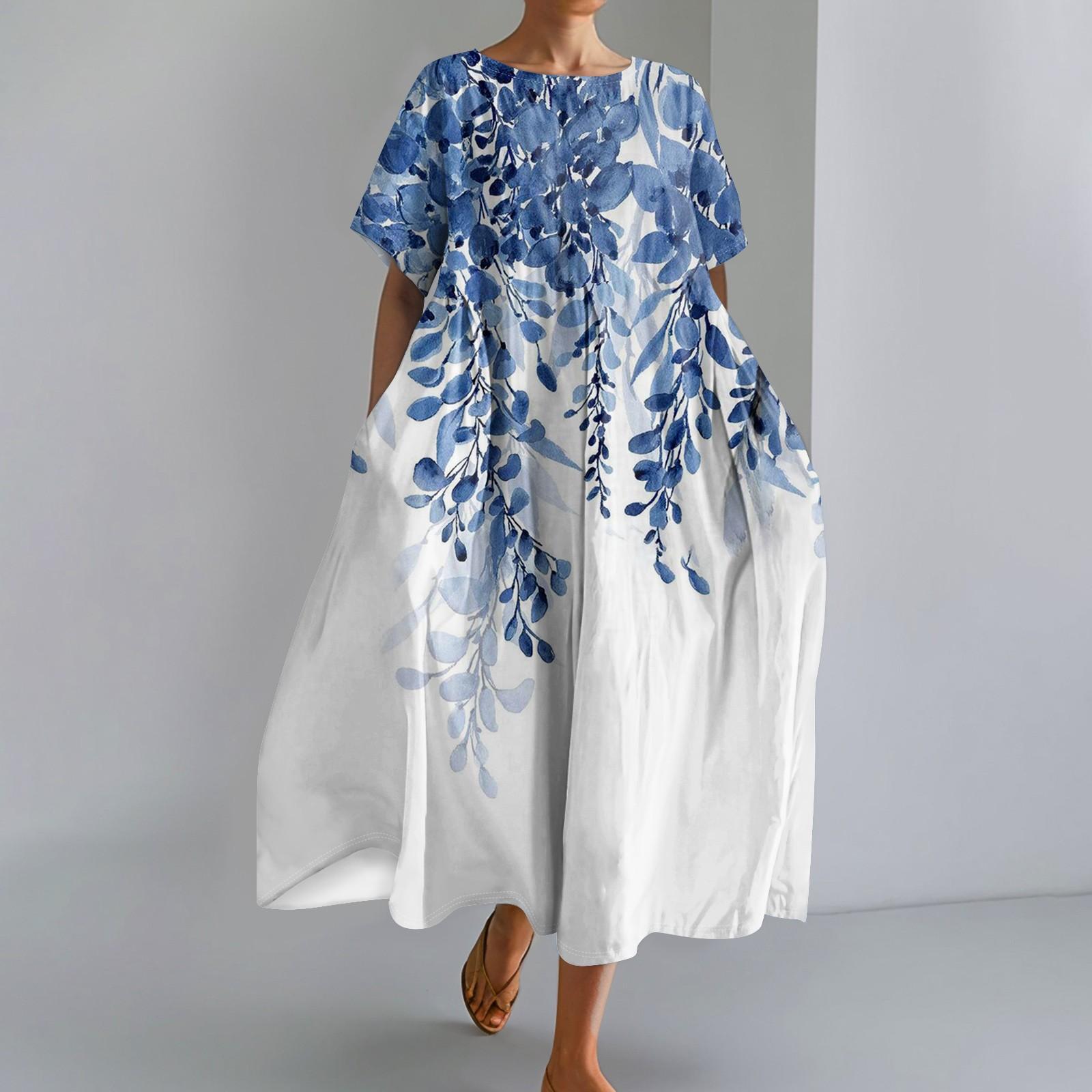 

Женское модное платье с круглым вырезом и короткими рукавами с градиентным принтом и свободным подолом XL