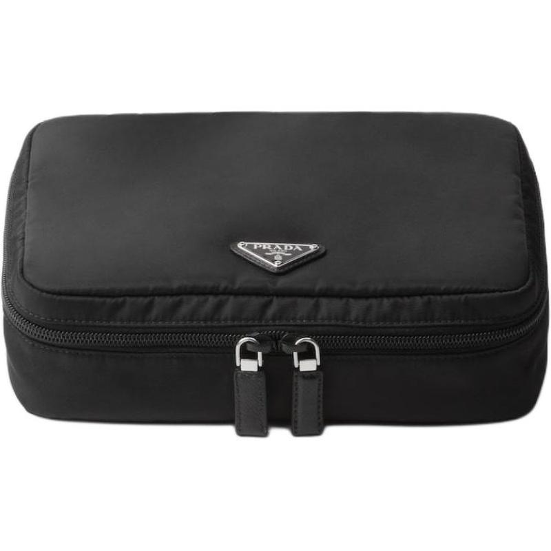 Prada Re-Nylon Enamel Triangular Metal Logo Zipper Closure Regenerated Nylon Storage Bag Medium Unisex Couple Style Black