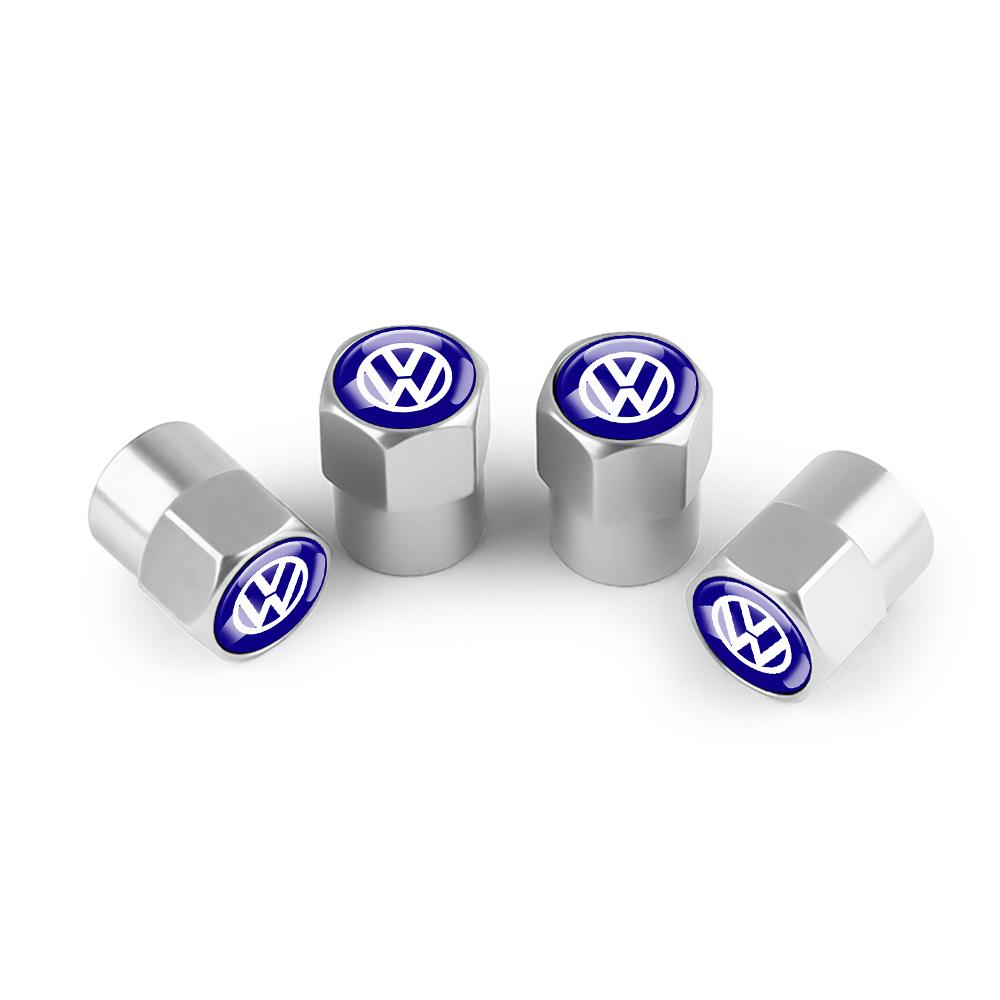 For Volkswagen 1J264Pcs 3D Metal Tire Valve Caps Car Tyre Air Stems Cover for Volkswagen VW R Line R32 Touareg Passat Polo 4 Motion MTM Blue Motion