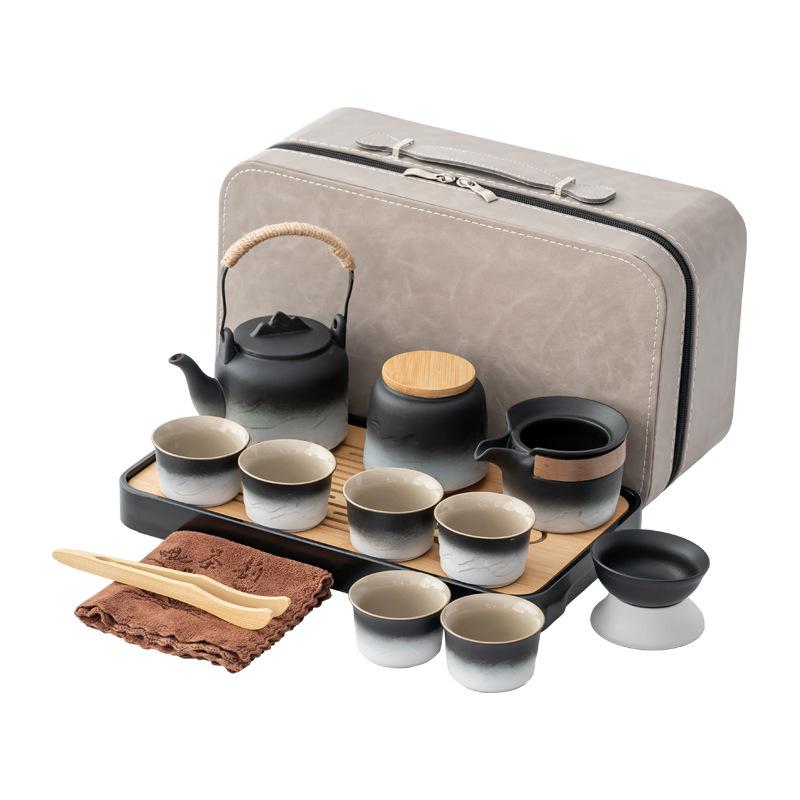 Travel Tea Set, Tea Tray, Household Kung Fu Teacup, Outdoor Portable Teapot, Ceramic Business Gift.