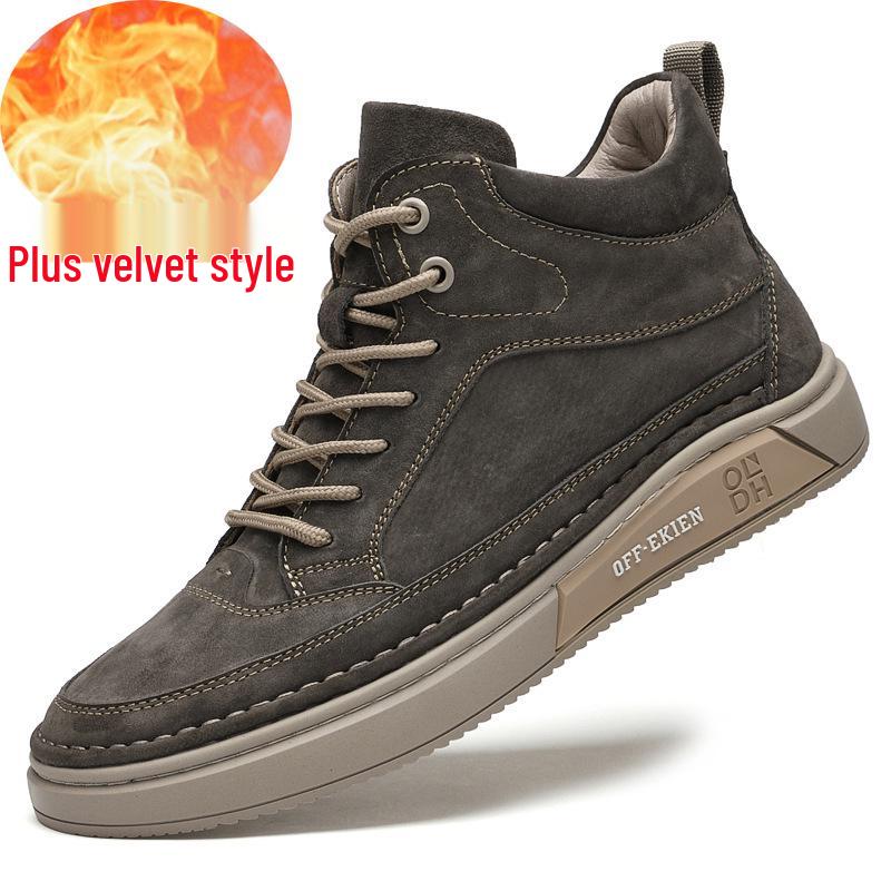 

Мужские зимние хлопковые высокие кожаные ботинки - Плюшевые, теплые, нескользящие сноубутсы 39