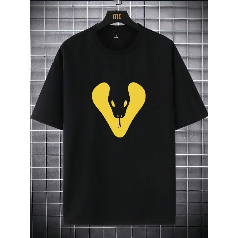 European sizes Trendy Casual T-Shirt, Featuring a Cobra Head Graphic Print, Breathable Short-Sleeve Top S чёрный