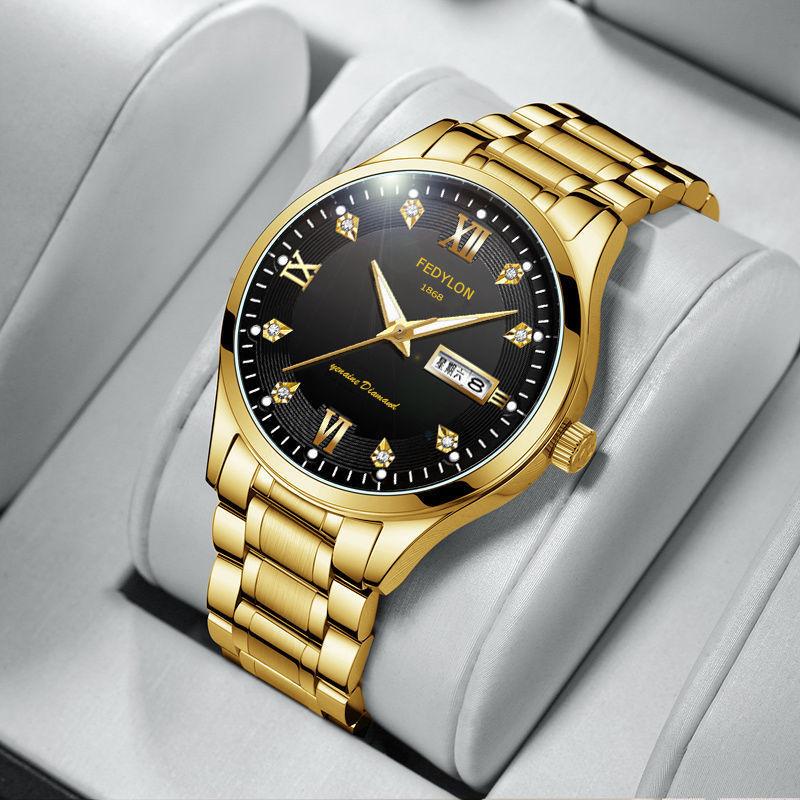 Montre non mécanique Incrustée de diamants Lumineuse Entièrement automatique Montre à quartz Étanche Montre plaquée or