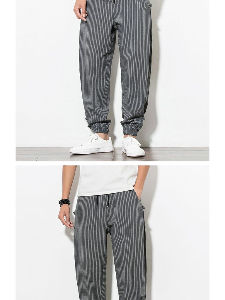 Men's 2022 Chinese Style Summer Breathable Cotton Linen Frog Button Plus Size Harem Lantern Pants