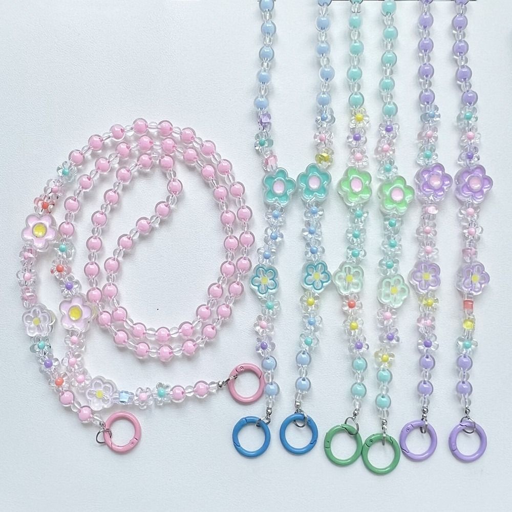 Flower Beaded Flower Crossbody Lanyard Candy Color Beaded Crossbody Chain  Phone Accessories