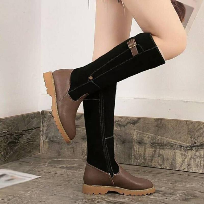 20 Winter New Flat-bottomed Martin Boots Women's Large Size Side Zipper Medium Boots Thick-soled Medium Heel Cotton Boots