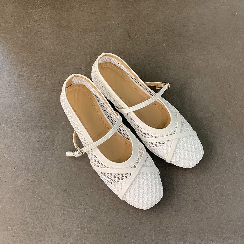 

Fashion Footwear Buckle Strap Ladies Flats Mary Janes Shoes With Height Increasing Female Shallow Fashion Weave Women Flats Shoes 35 белый