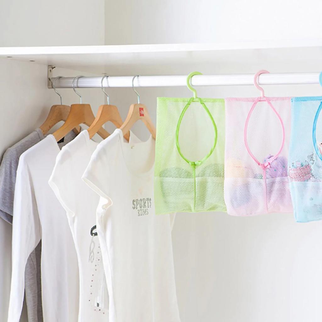 Useful Kitchen Bathroom Hanging Storage Bags Clothespin Mesh Bag Organizer with Hook for Bath Swimming Kids Toys Storage Baskets